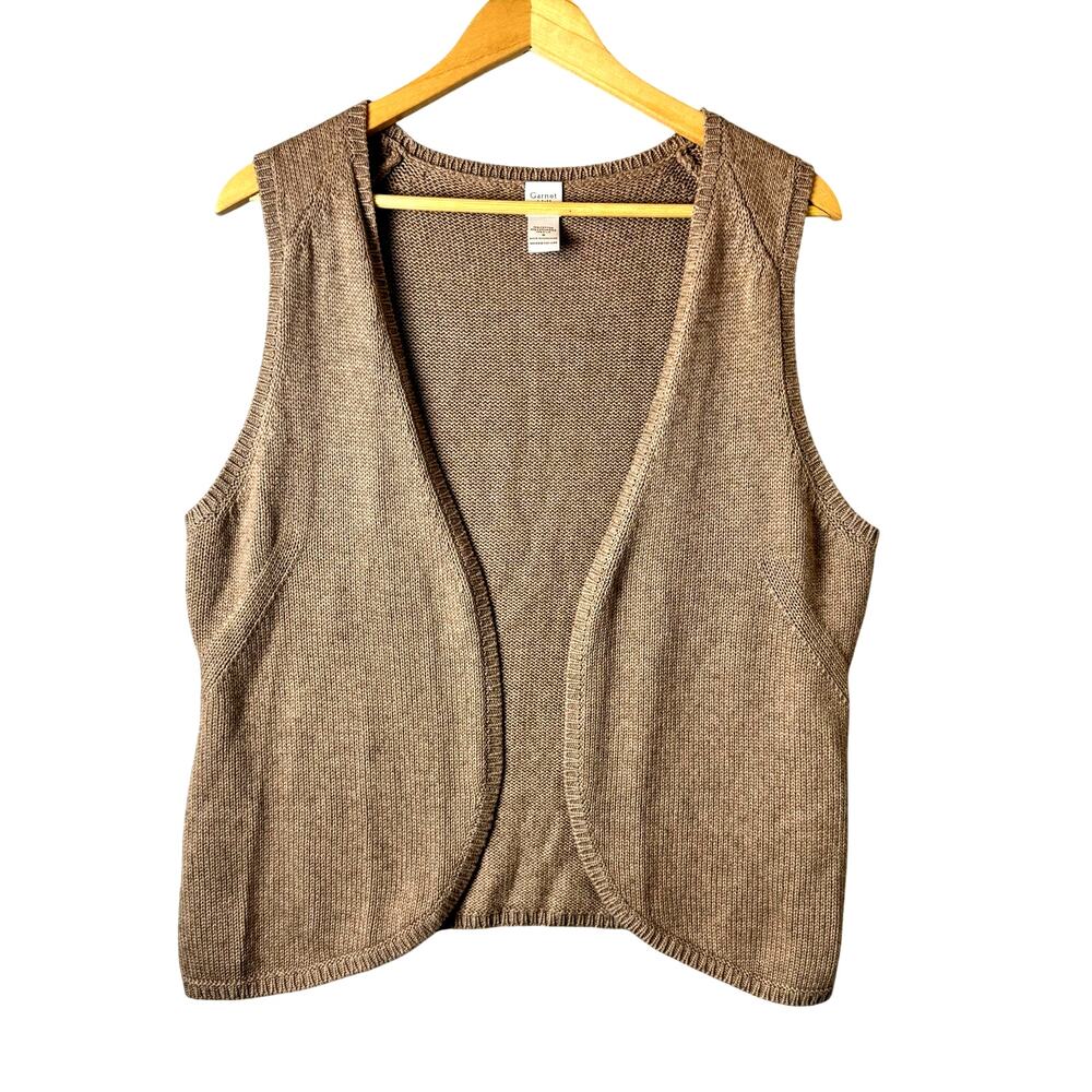 Garnet Hill Cashmere Blend brown knitted open-front sweater vest women’s size M